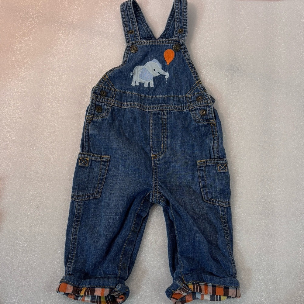 Vintage Gymboree Cargo Overalls 6-12 Months Elephant Embroidery
